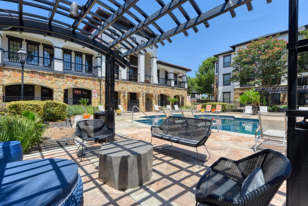 semi shaded pavilion by the pool
